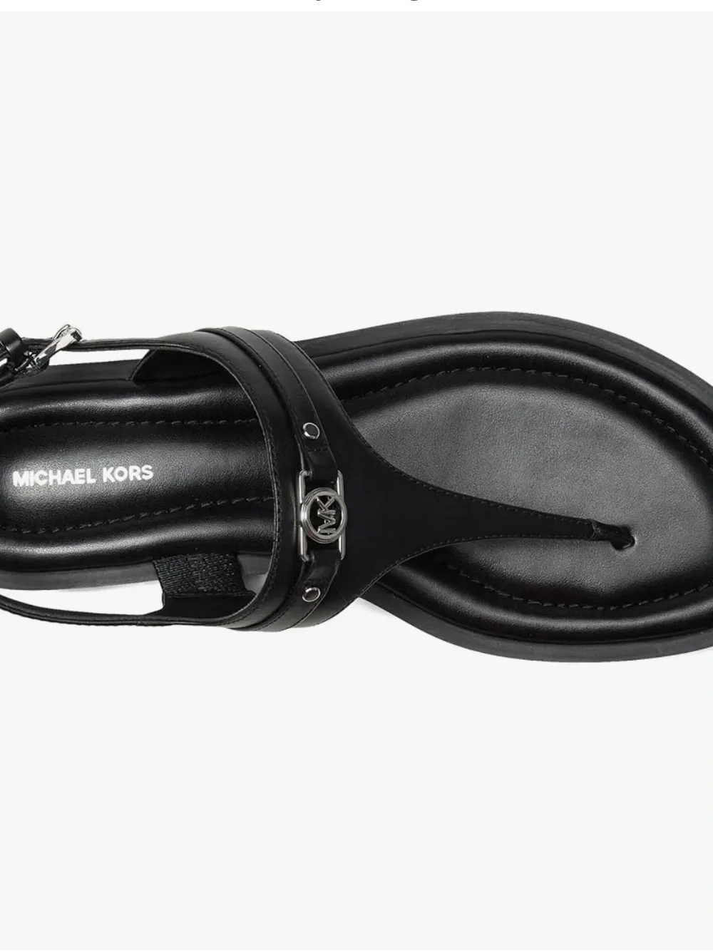 NWOT Michael Kors Black Leather T-Strap Thong Sandals MK Logo Ankle Strap Size 8